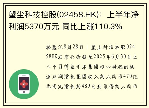 望尘科技控股(02458.HK)：上半年净利润5370万元 同比上涨110.3%